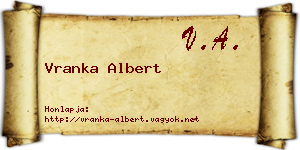 Vranka Albert névjegykártya